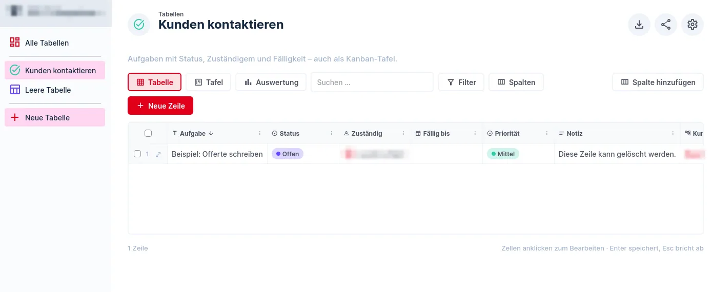 Eine Tabelle als kleine App